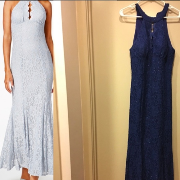 nightway lace keyhole halter gown